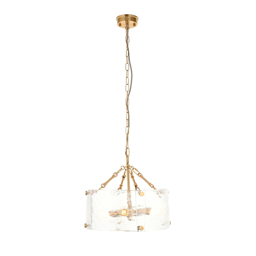 Keller 4 Light Ceiling Pendant Light In Brushed Aged Brass With Textured Glass 118583