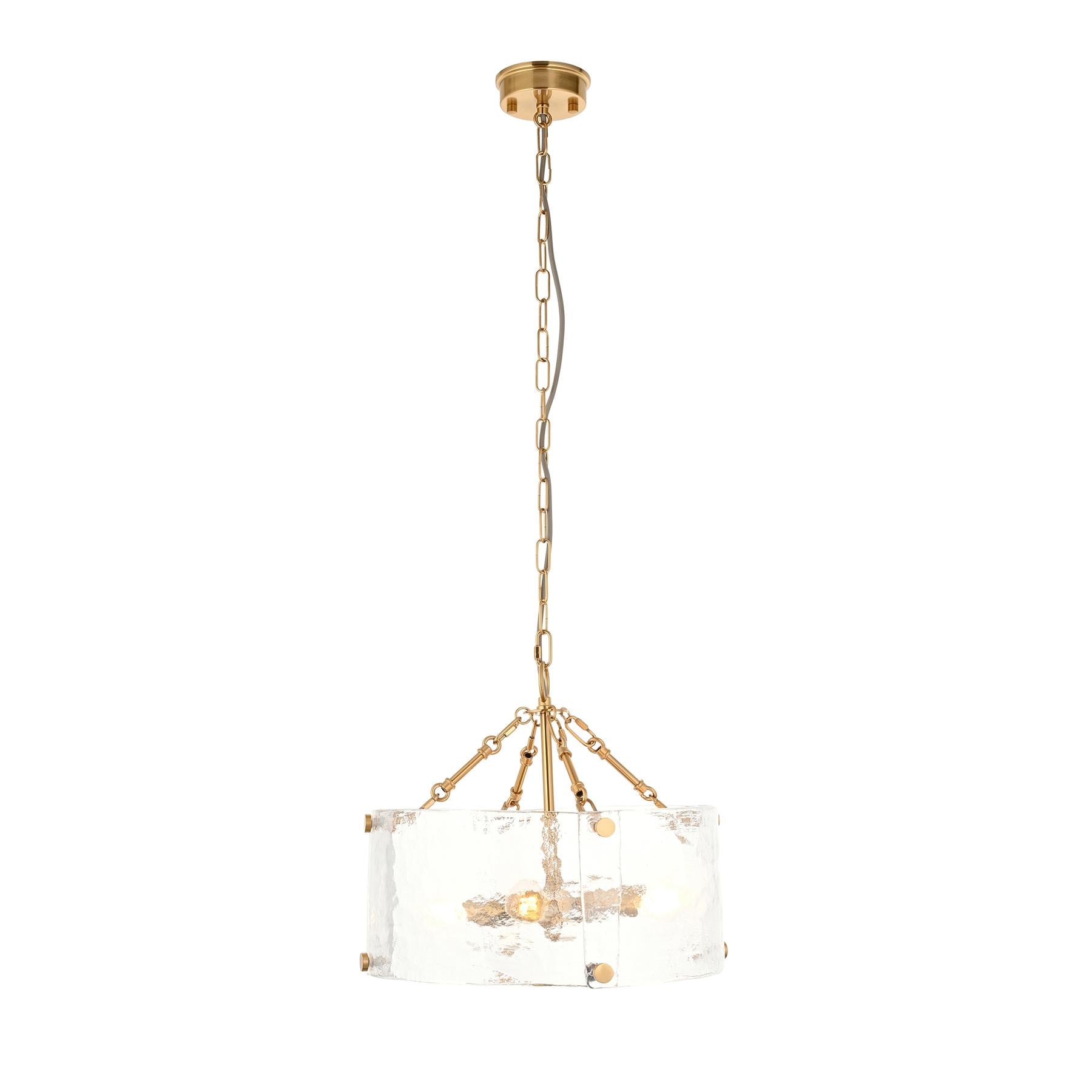 Keller 4 Light Ceiling Pendant Light In Brushed Aged Brass With Textured Glass 118583