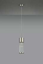 Pillar Bathroom Single Ceiling Pendant Light In Polished Nickel And Clear Glass Rods IP44 E14