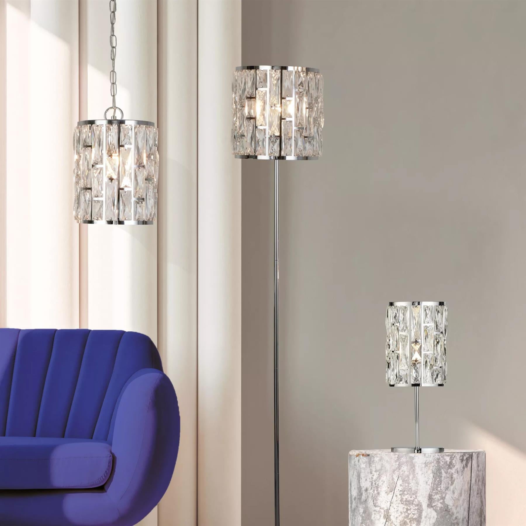 Bijou Single Ceiling Pendant Light In Chrome Finish With Crystal Glass 6581-1CC