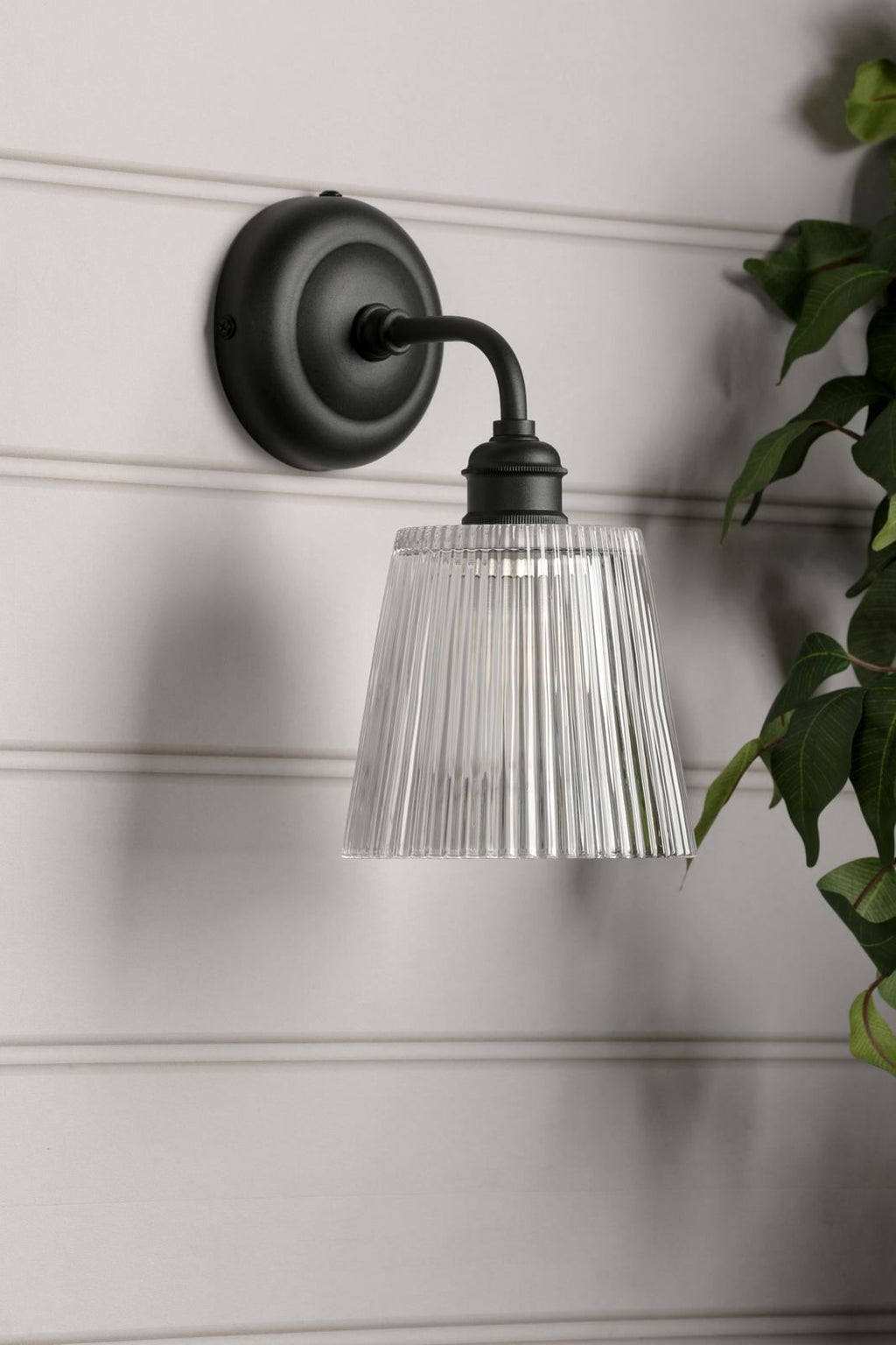 Laura Ashley Callaghan Outdoor Wall Light Matt Black and Ribbed Glass IP44 LA3756719-Q