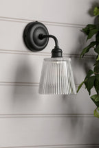 Laura Ashley Callaghan Outdoor Wall Light Matt Black and Ribbed Glass IP44 LA3756719-Q
