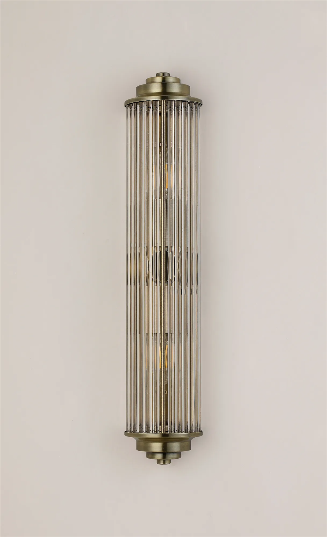 Pillar 2 Light Bathroom Wall Light In Antique Brass And Clear Glass Rods IP44 E14