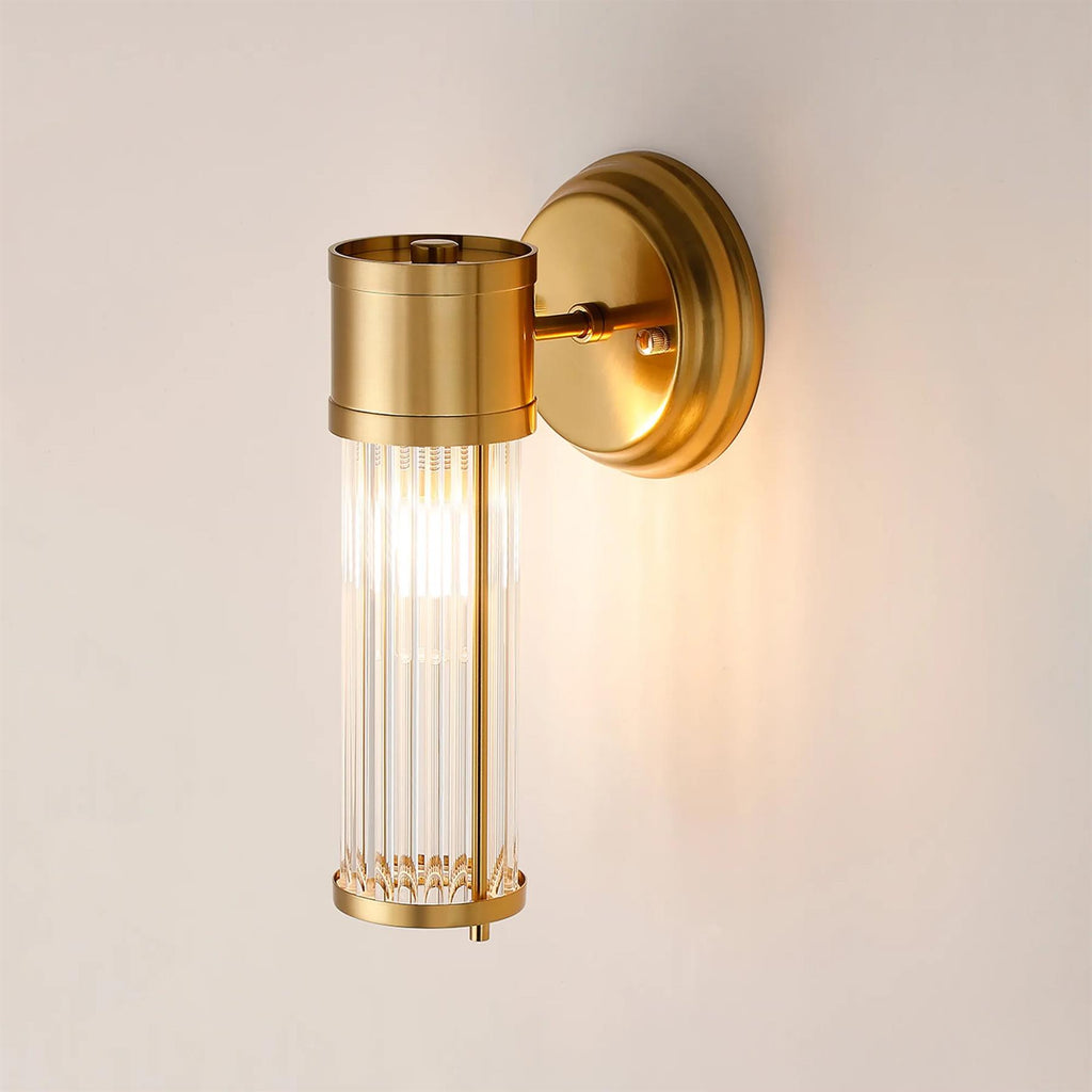 Pillar 1 Light Bathroom Wall Light In Gold And Clear Glass Rods IP44 E14