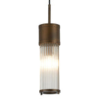 Pillar Bathroom Single Ceiling Pendant Light In Bronze And Clear Glass Rods IP44 E14