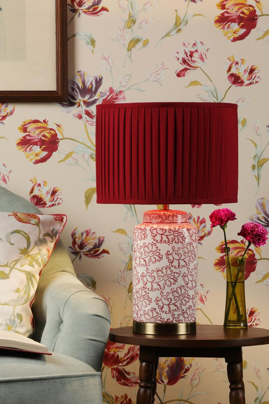 Laura Ashley Knipton Table Lamp Red Ceramic and Antique Brass With Shade LA3756700-Q