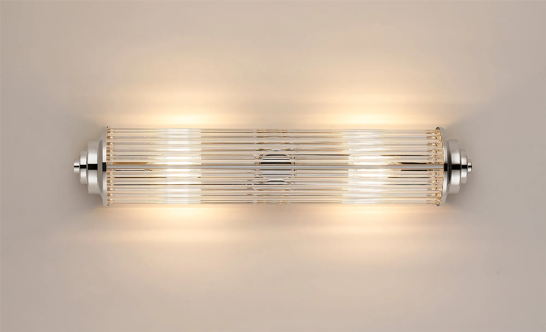 Pillar 2 Light Bathroom Wall Light In Polished Nickel And Clear Glass Rods IP44 E14