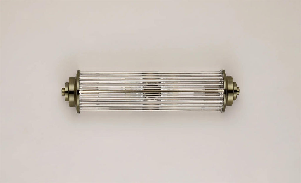 Pillar 2 Light Bathroom Wall Light In Antique Brass And Clear Glass Rods IP44 G9