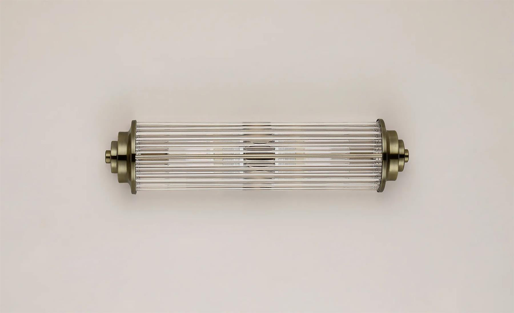 Pillar 2 Light Bathroom Wall Light In Antique Brass And Clear Glass Rods IP44 G9