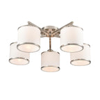 Franklite Sirius 5 Light Flush Ceiling Light In Satin Nickel With Off White Shade FL2495-5