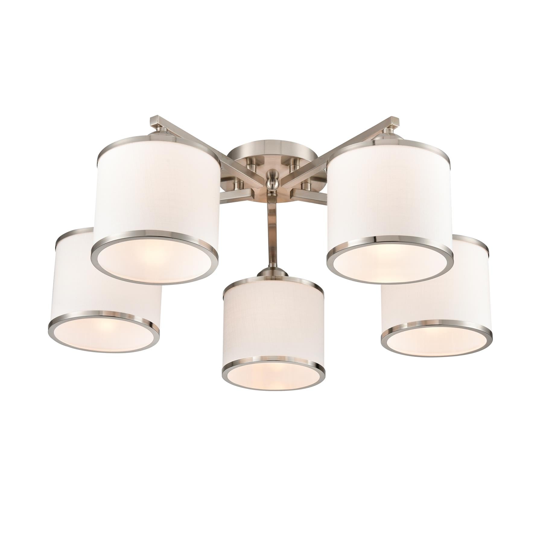 Franklite Sirius 5 Light Flush Ceiling Light In Satin Nickel With Off White Shade FL2495-5