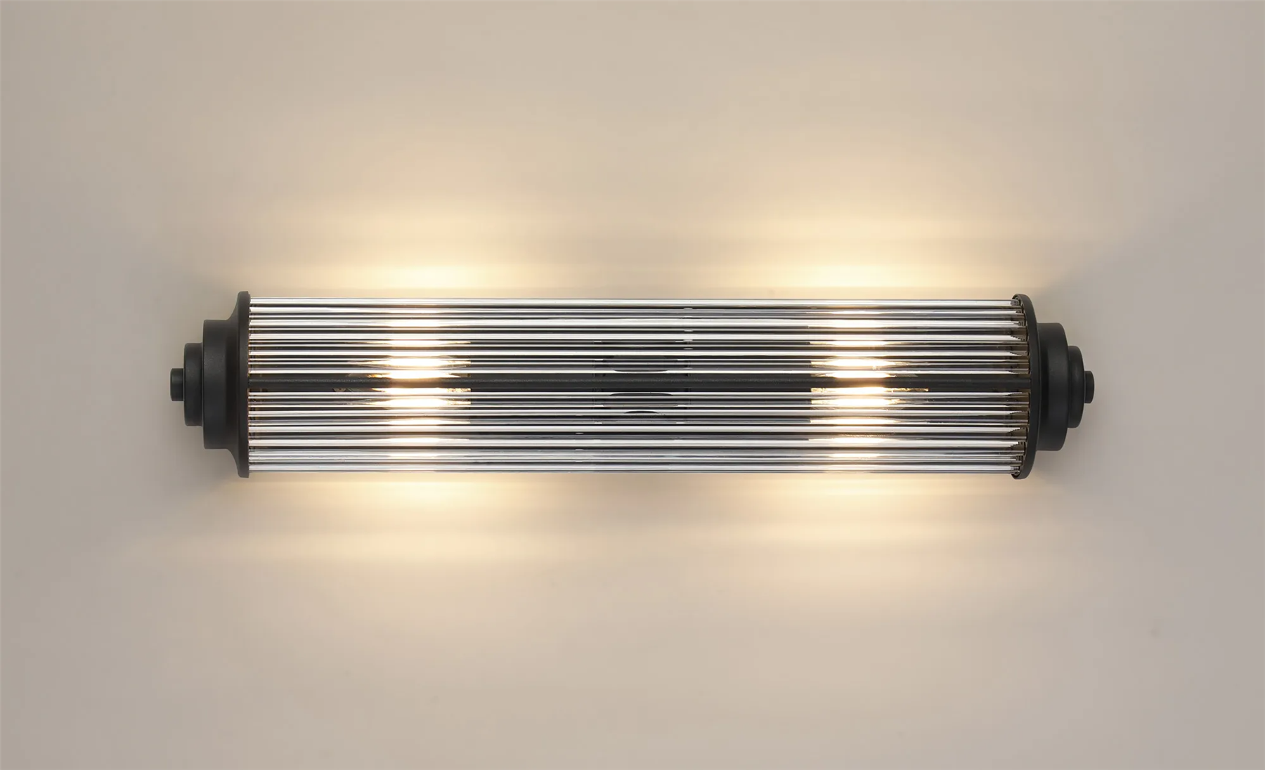 Pillar 2 Light Bathroom Wall Light In Satin Black And Clear Glass Rods IP44 E14