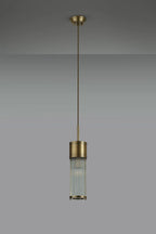 Pillar Bathroom Single Ceiling Pendant Light In Antique Brass And Clear Glass Rods IP44 E14