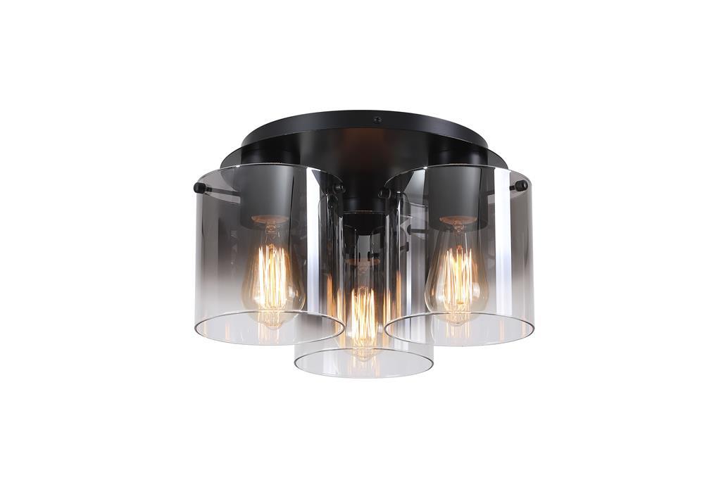 Sweden 3Lt Flush Ceiling Light In Matt Black With Smoked Glass 88911-3BK