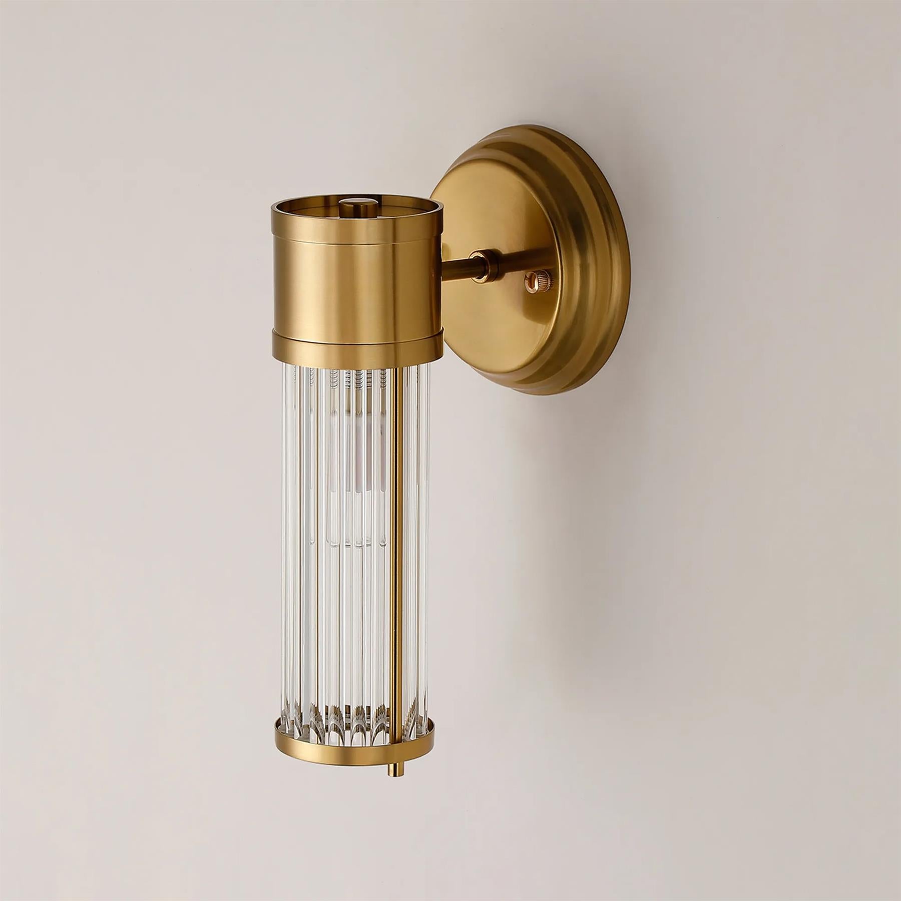 Pillar 1 Light Bathroom Wall Light In Gold And Clear Glass Rods IP44 E14