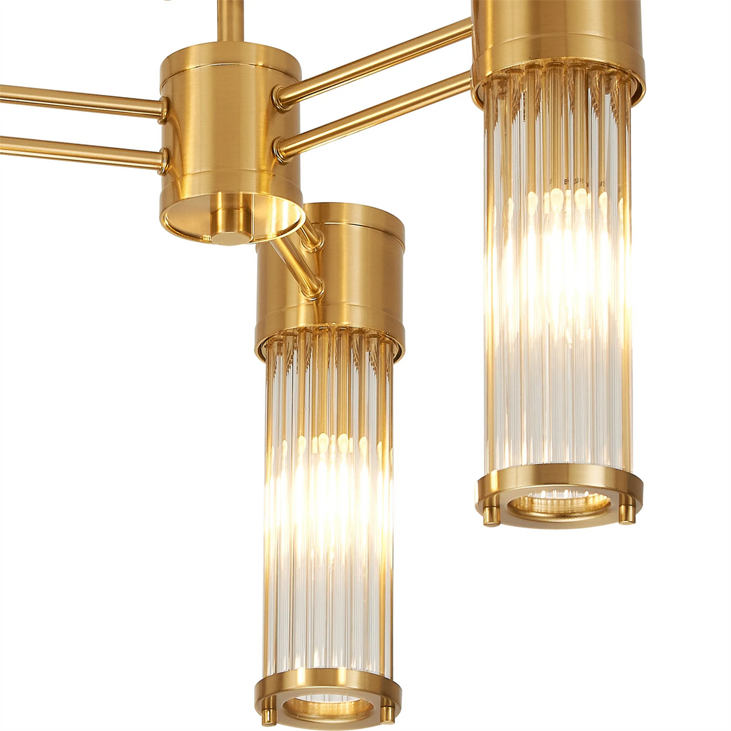 Pillar 3 Light Bathroom Semi Flush Ceiling Light In Gold And Clear Glass Rods IP44 E14