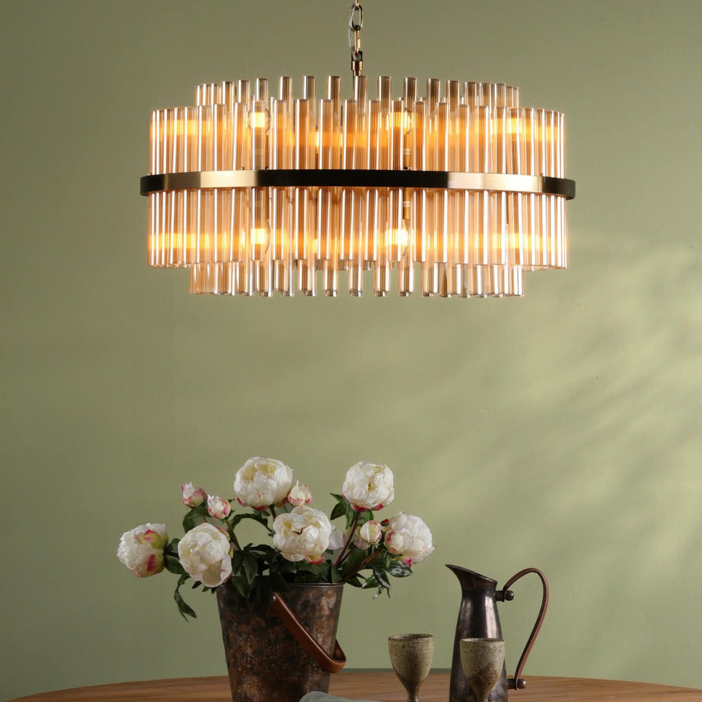 Dar Gold Imani 16 Light Pendant Natural Brass and Champagne Glass IMA1635