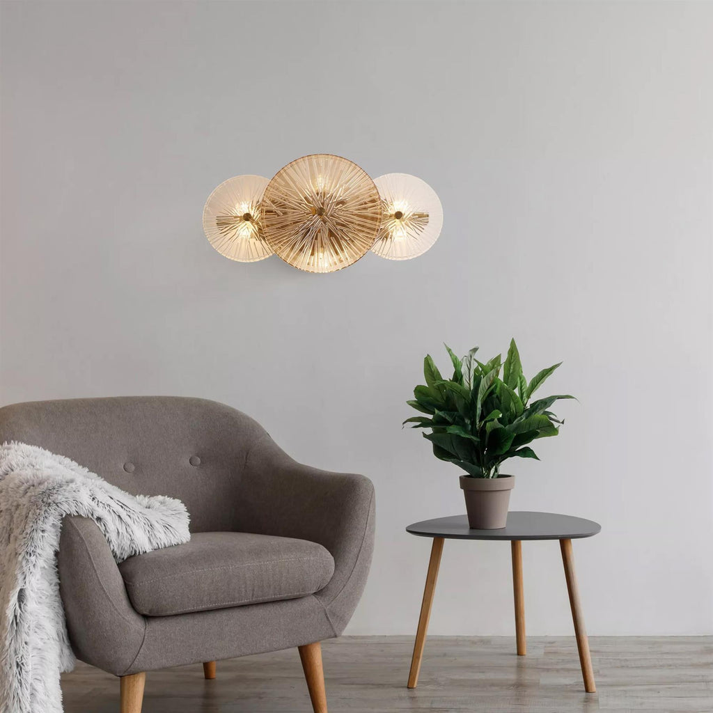 Wagon Wheel 6 Light Wall Or Flush Ceiling Light In Bronze Finish With Amber Glass 88210-6BZ