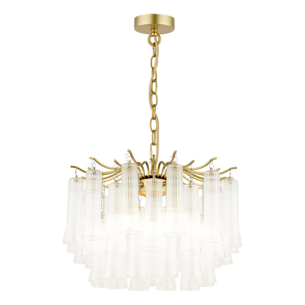 Laura Ashley Penlee 4 Light Pendant Matt Antique Brass and Ribbed Glass LA3756709-Q