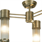 Pillar 3 Light Bathroom Semi Flush Ceiling Light In Antique Brass And Clear Glass Rods IP44 E14