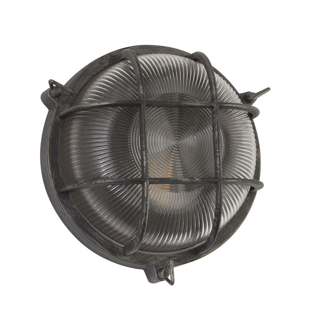 Bulkhead Round Outdoor Light Black Silver Metal & Clear Glass 61401BS