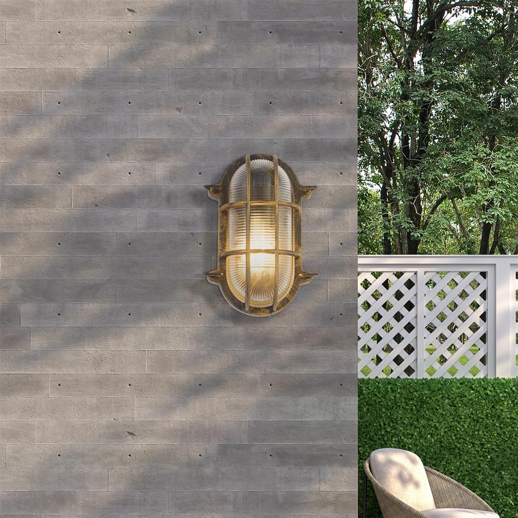 Bulkhead Oval Outdoor Light - Black Gold Metal & Clear Glass 61402BG