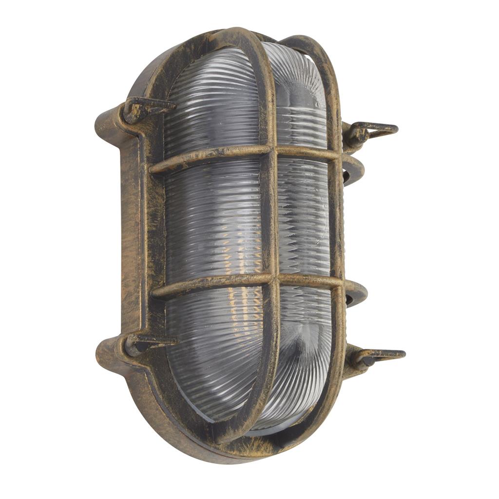 Bulkhead Oval Outdoor Light - Black Gold Metal & Clear Glass 61402BG