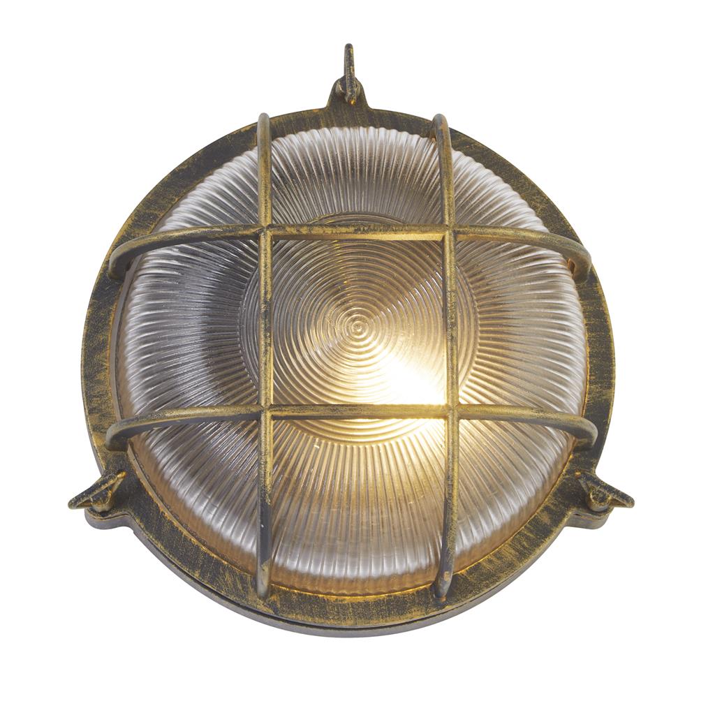 Bulkhead Round Outdoor Light -Black Gold Metal & Clear Glass 61401BG