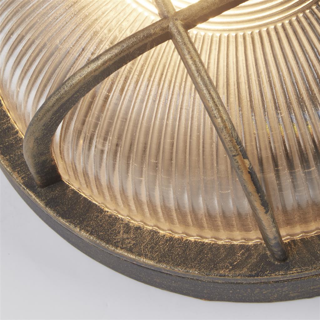 Bulkhead Round Outdoor Light -Black Gold Metal & Clear Glass 61401BG