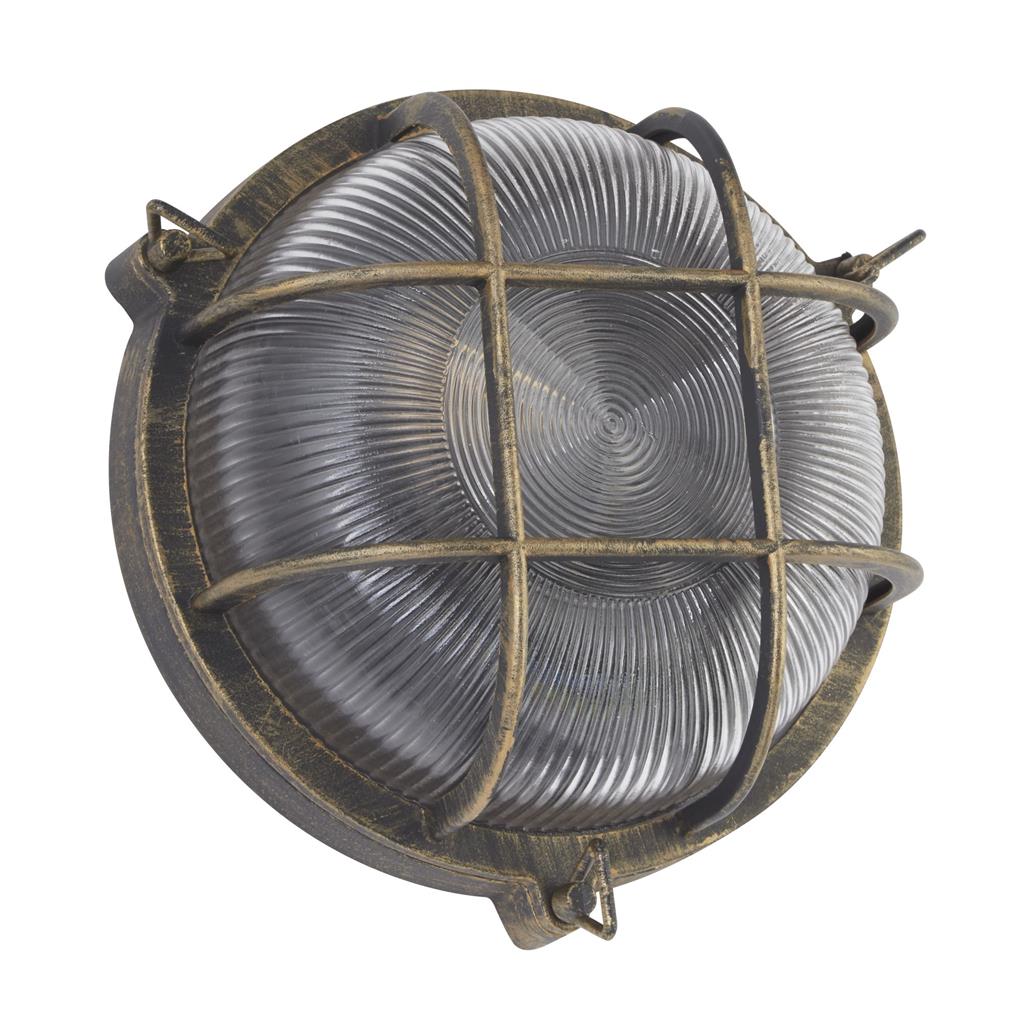 Bulkhead Round Outdoor Light -Black Gold Metal & Clear Glass 61401BG