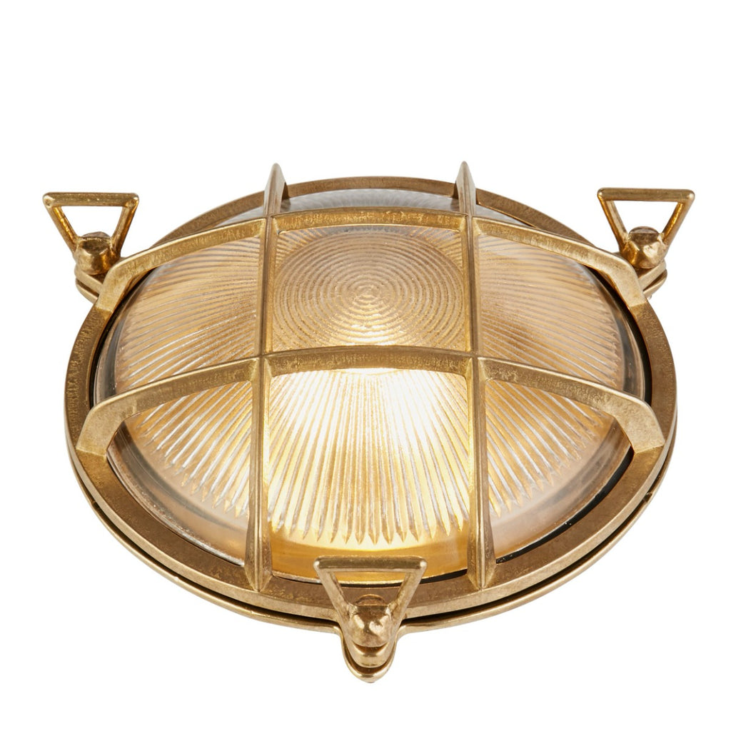 Bulkhead Round OD Light - Solid Brass Metal & Ribbed Glass 30361PB