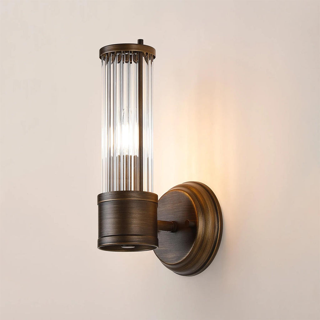Pillar 1 Light Bathroom Wall Light In Bronze And Clear Glass Rods IP44 E14