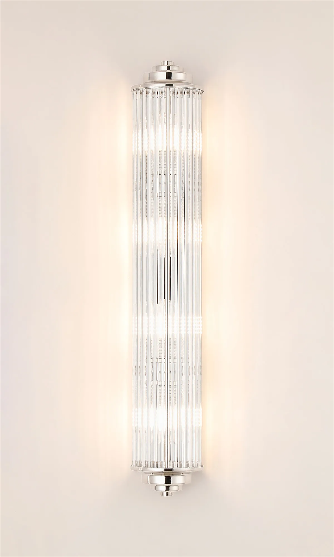 Pillar 4 Light Bathroom Wall Light In Polished Nickel And Clear Glass Rods IP44 G9