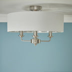 Sorrento 3 Light Semi-Flush Ceiling Light In Satin Nickel and Natural Linen Shade LA3756393-Q
