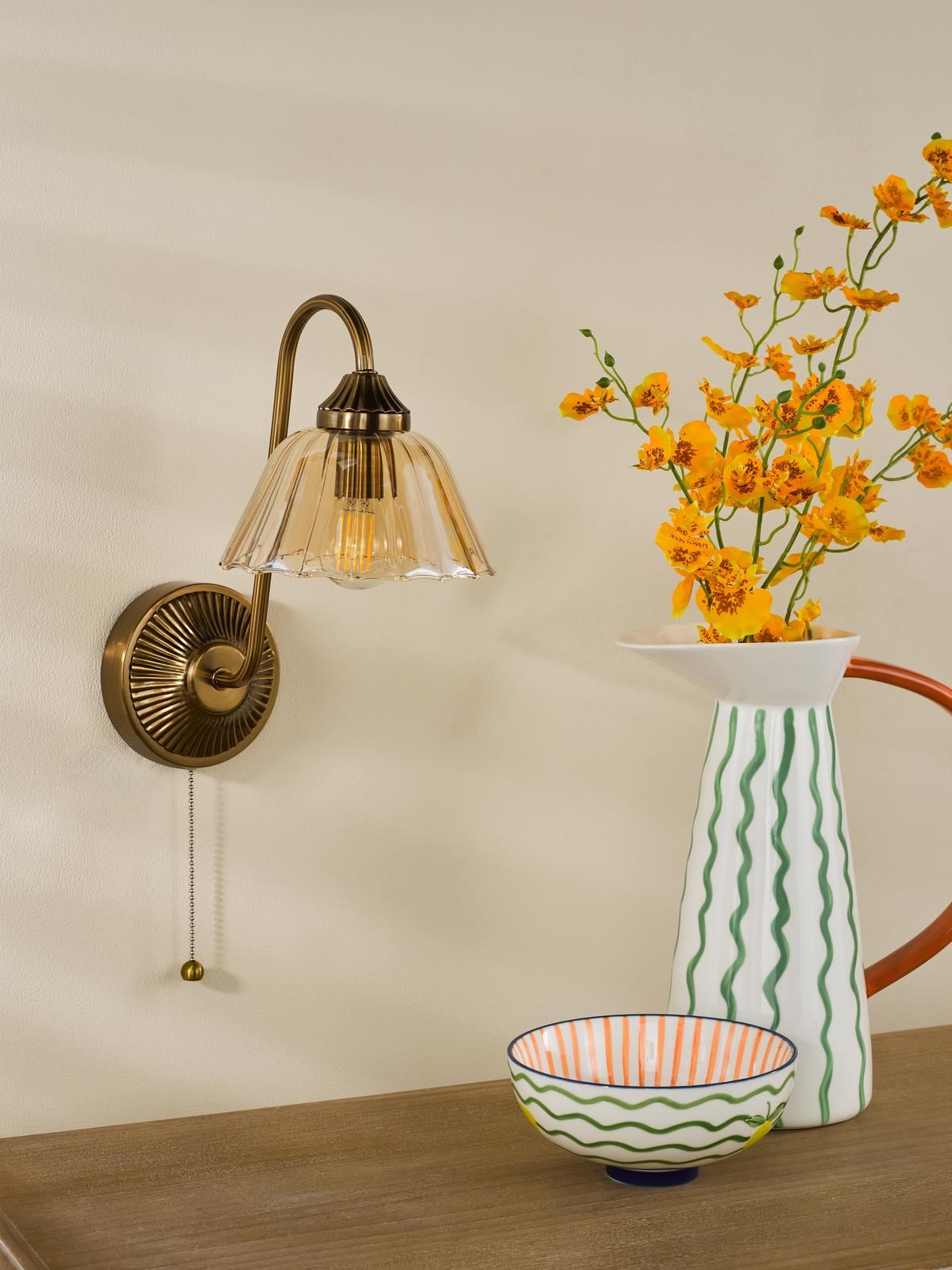 Erika Wall Light Antique Bronze and Amber Glass ERI0763