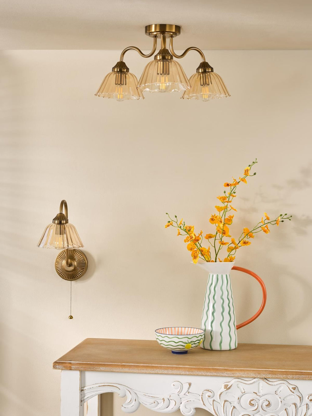 Erika 3 Light Semi-Flush Antique Bronze and Amber Glass ERI5363