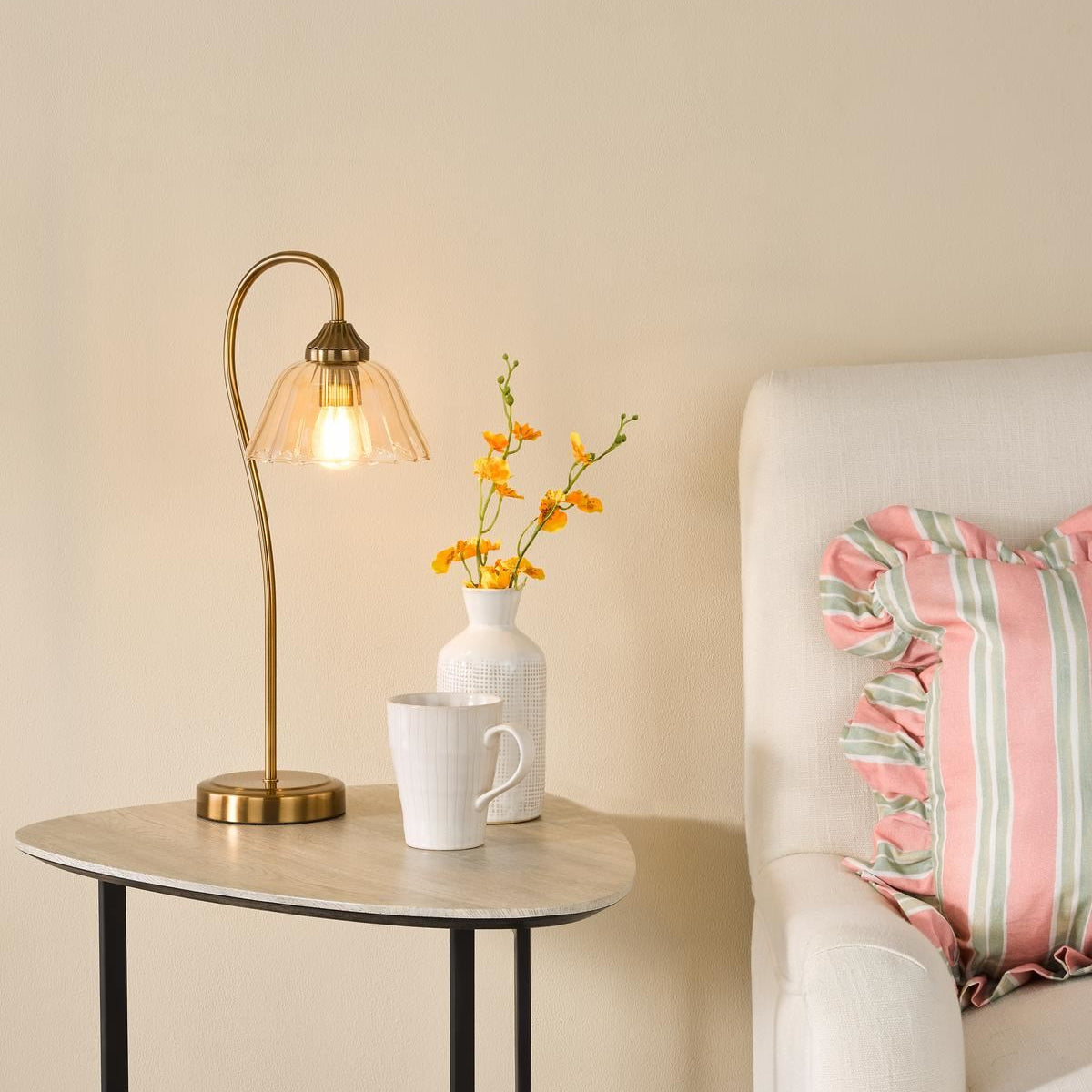 Erika Table Lamp Antique Bronze and Amber Glass ERI4263