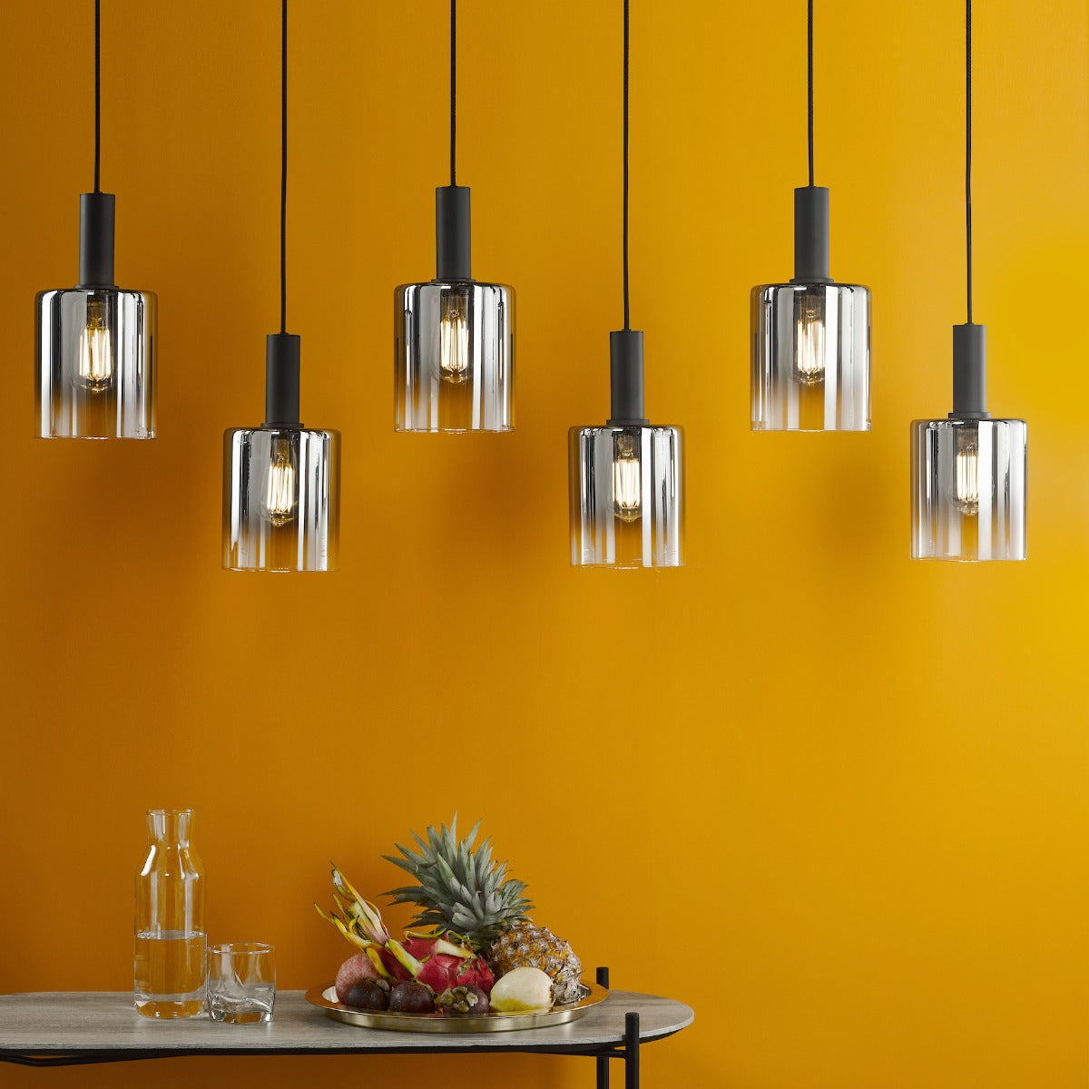 Savannah 6 Light Bar Pendant Matt Black and Smoked Glass SAV0622