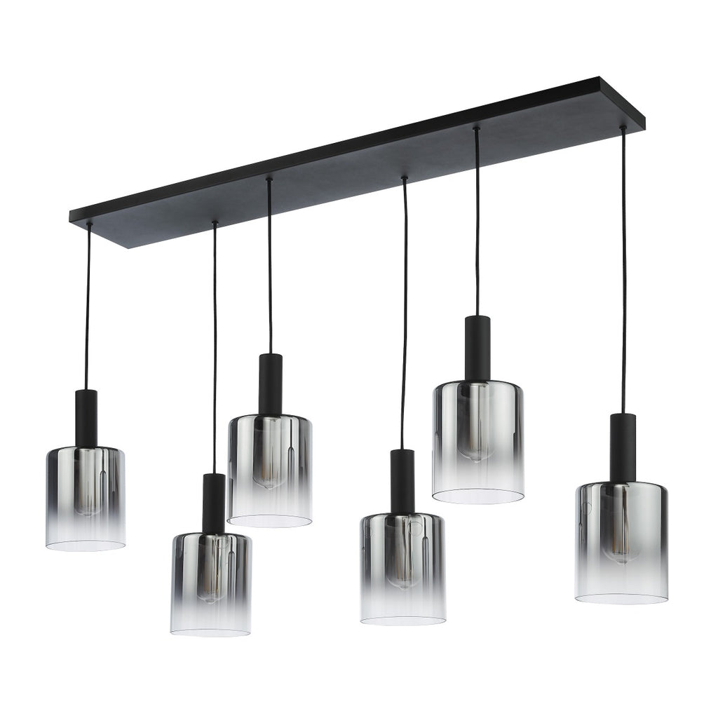 Savannah 6 Light Bar Pendant Matt Black and Smoked Glass SAV0622