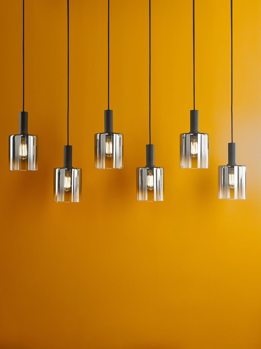 Savannah 6 Light Bar Pendant Matt Black and Smoked Glass SAV0622