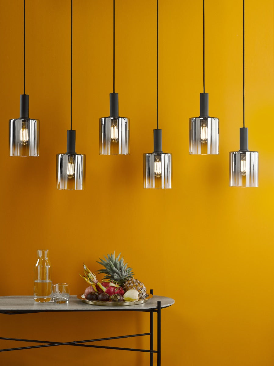 Savannah 6 Light Bar Pendant Matt Black and Smoked Glass SAV0622