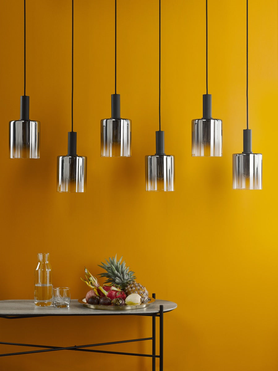 Savannah 6 Light Bar Pendant Matt Black and Smoked Glass SAV0622