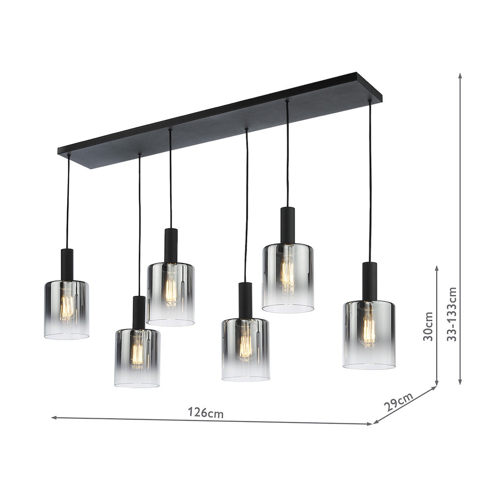 Savannah 6 Light Bar Pendant Matt Black and Smoked Glass SAV0622