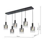 Savannah 6 Light Bar Pendant Matt Black and Smoked Glass SAV0622