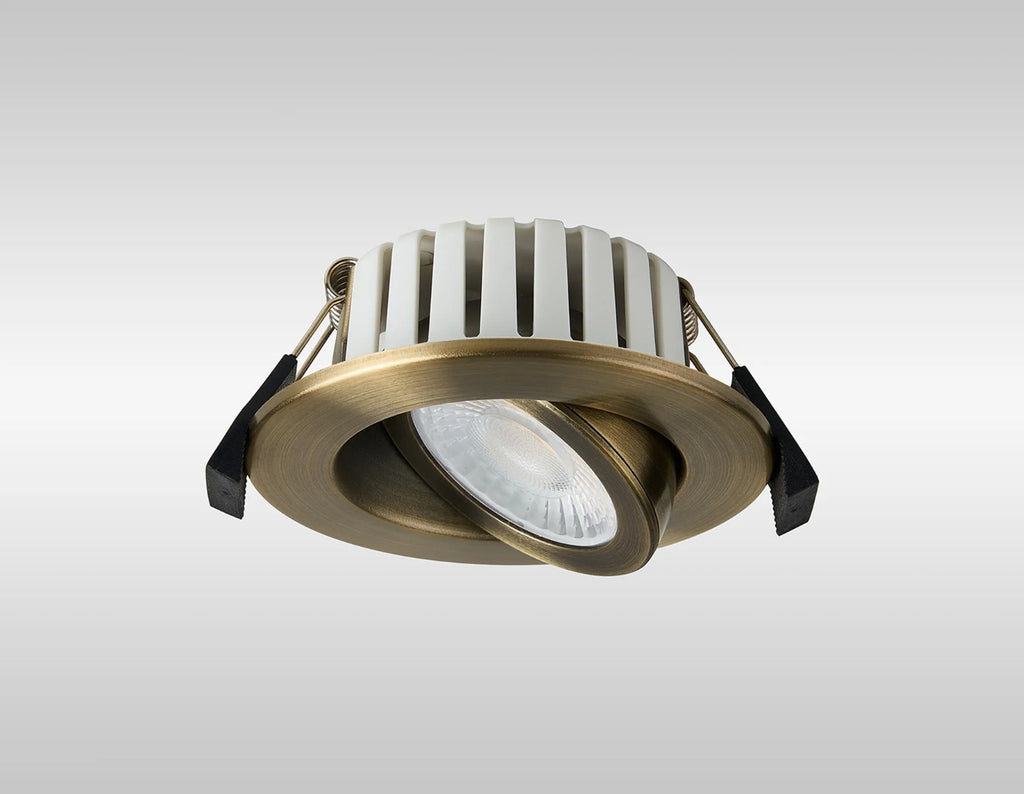 Dimmable Colour Changing Tilted LED Downlight In Antique Brass Finish IP65