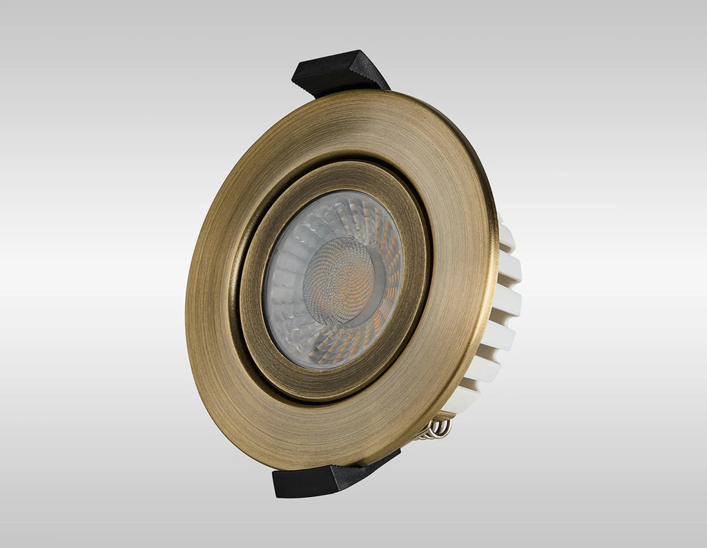 Dimmable Colour Changing Tilted LED Downlight In Antique Brass Finish IP65