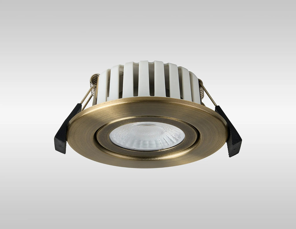 Dimmable Colour Changing Tilted LED Downlight In Antique Brass Finish IP65
