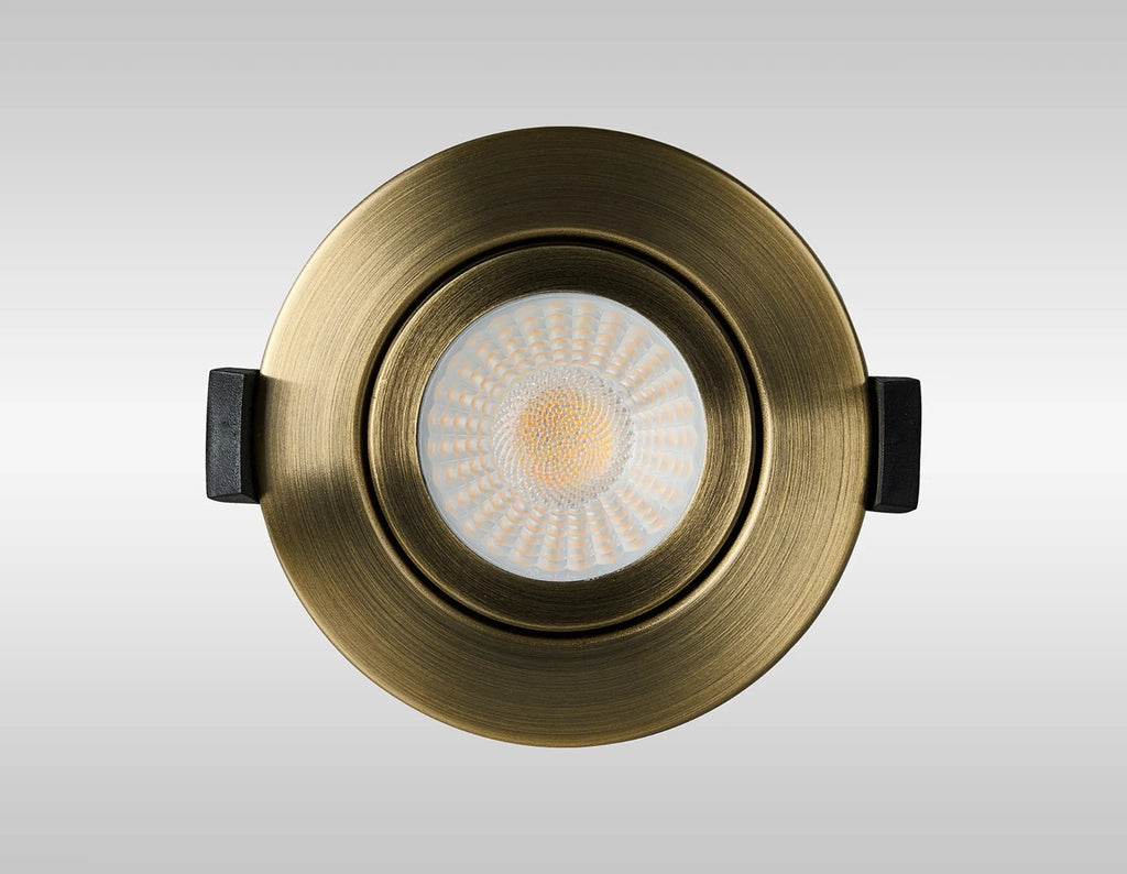 Dimmable Colour Changing Tilted LED Downlight In Antique Brass Finish IP65