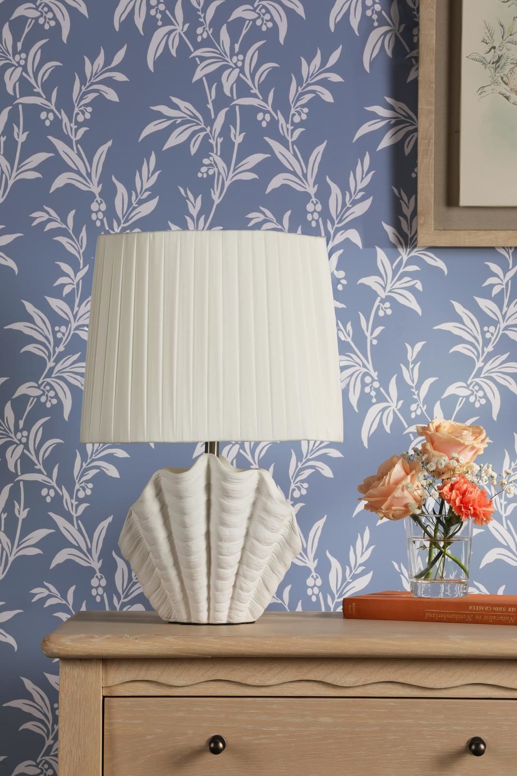 Laura Ashley Shell Table Lamp White Ceramic and Satin Chrome With Shade LA3756702-Q