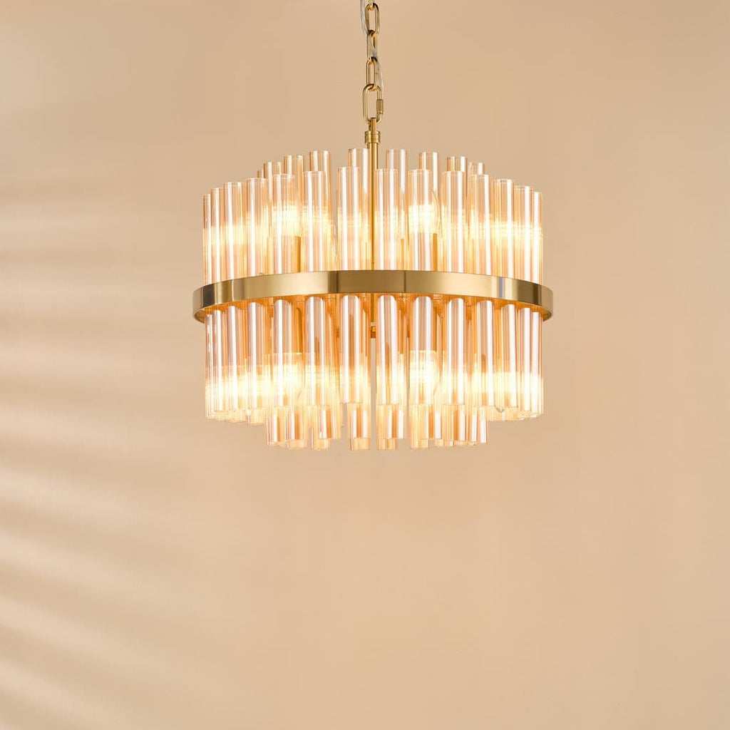 Imani 12 Light Pendant Natural Brass and Champagne Ribbed Glass IMA1235